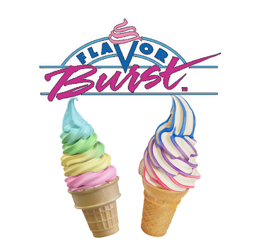 Flavor Burst soft serve flavor injection system — colorful striped cones, authorized dealer Upstate NY