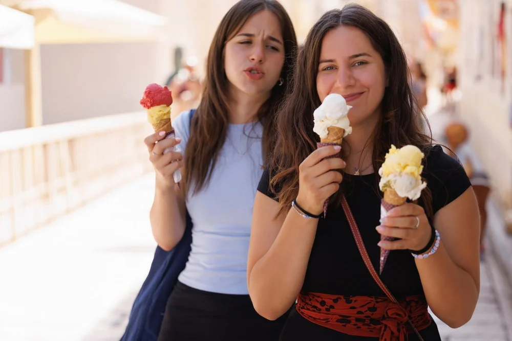 Enjoying premium hard ice cream