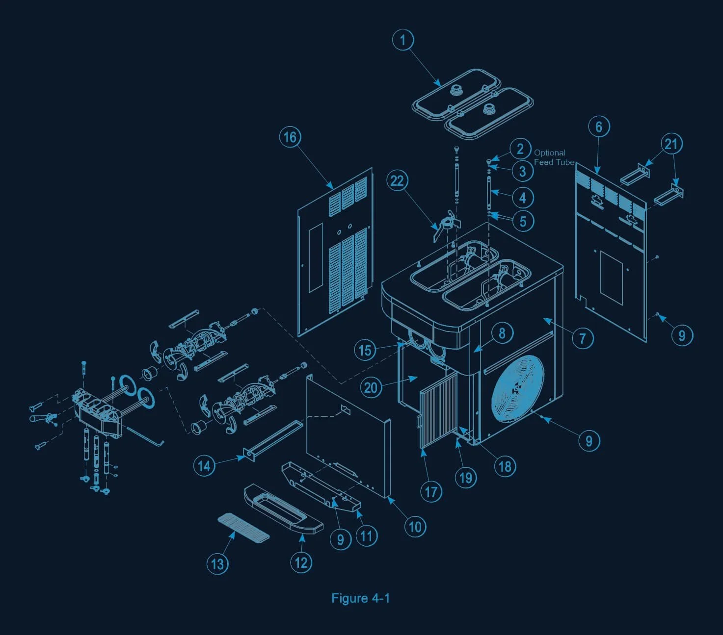 Taylor C722 exploded parts diagram Figure 4-1 — cabinet and frame