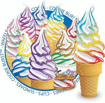 A group of flavor burst cones with multi colored stripes.