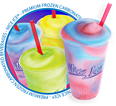 Image of four drinks that were made in a Taylor FCB Frozen Carbonated Beverage machine and flavored with Flavor Burst.