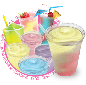 Flavor Burst Premium Blended Beverage system showing 8 different flavored beverages in circular arrangement