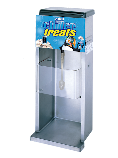 Silver bleending machine with blue label on the front panel that says cool chiller