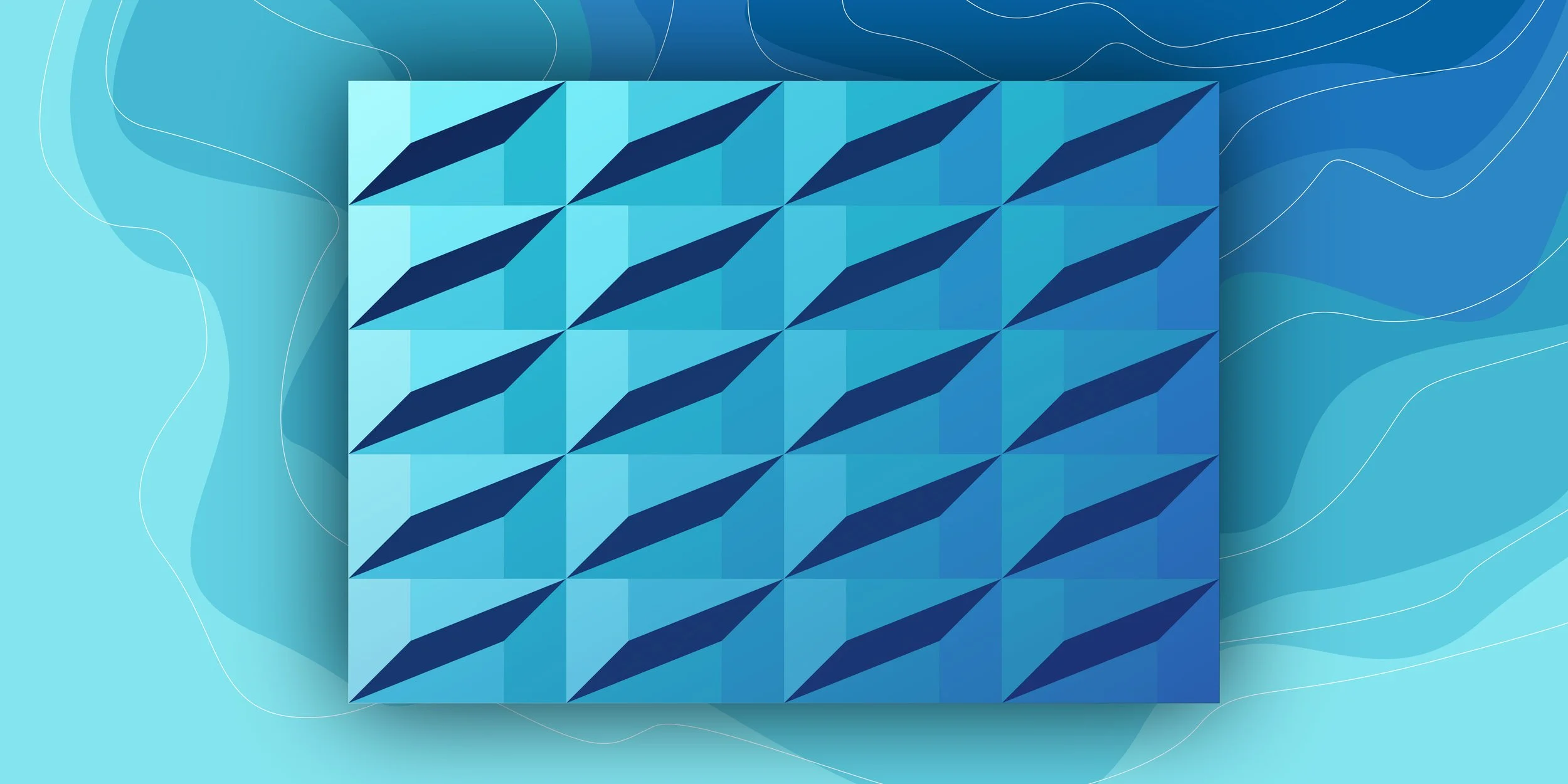 A digital drawing of abstract ocean ripples with a geometric pattern over it representing the ocean