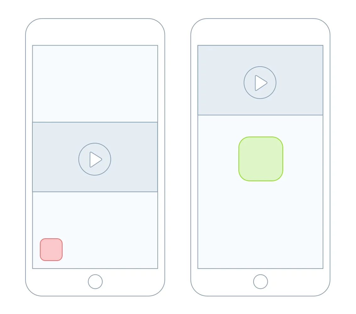 To the left is the previous app icon position, to the right the optimized positioning.