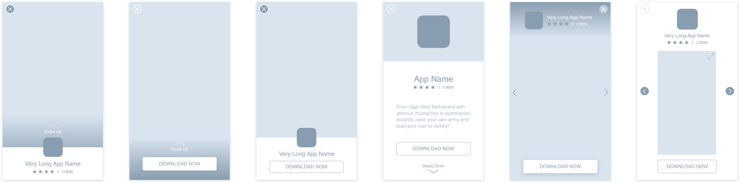 Initial wireframes with different layout & UX variations.