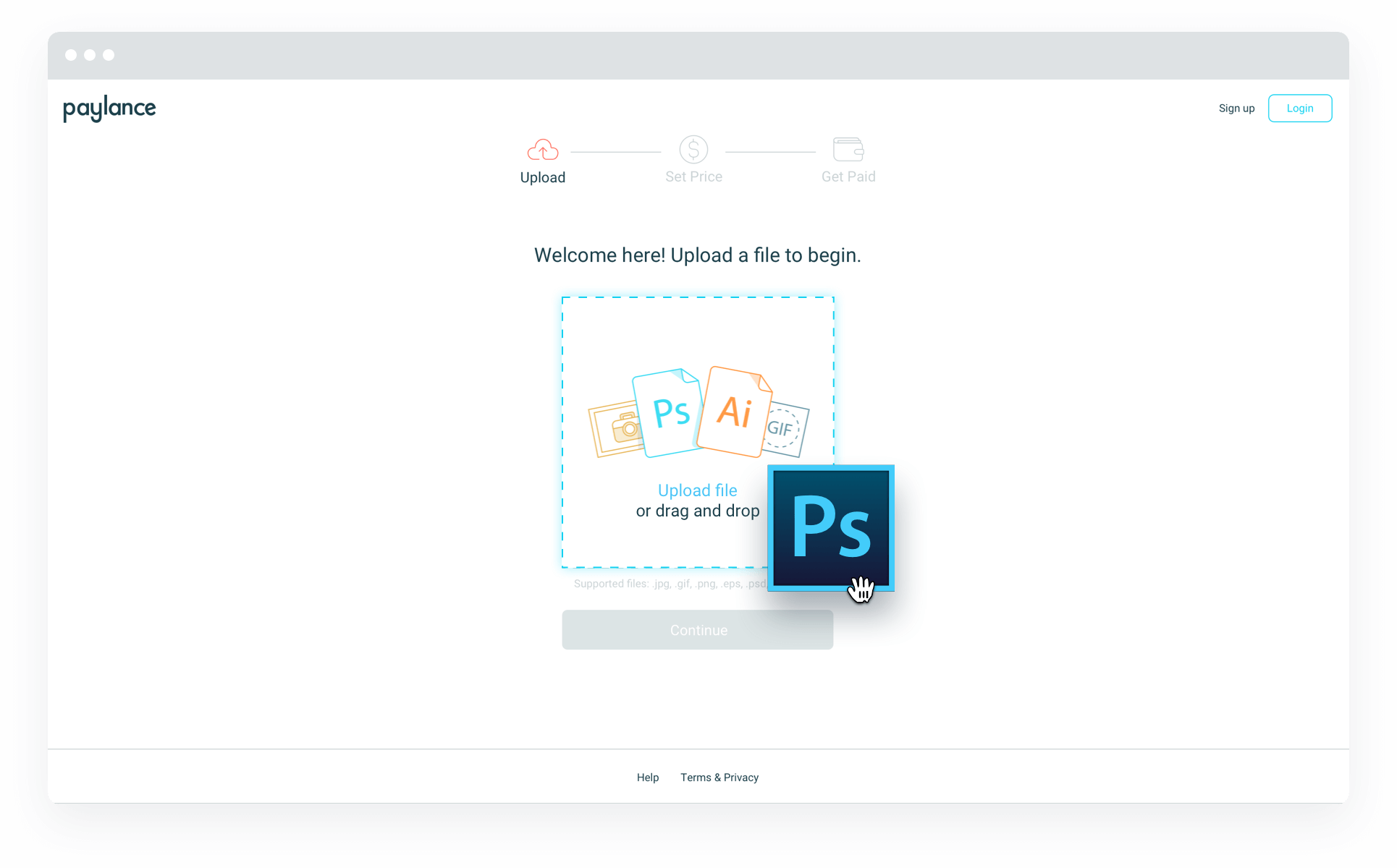 The main screen of the app (shown above) makes use of a playful illustration which becomes colored upon hover, suggesting the user to click on it.