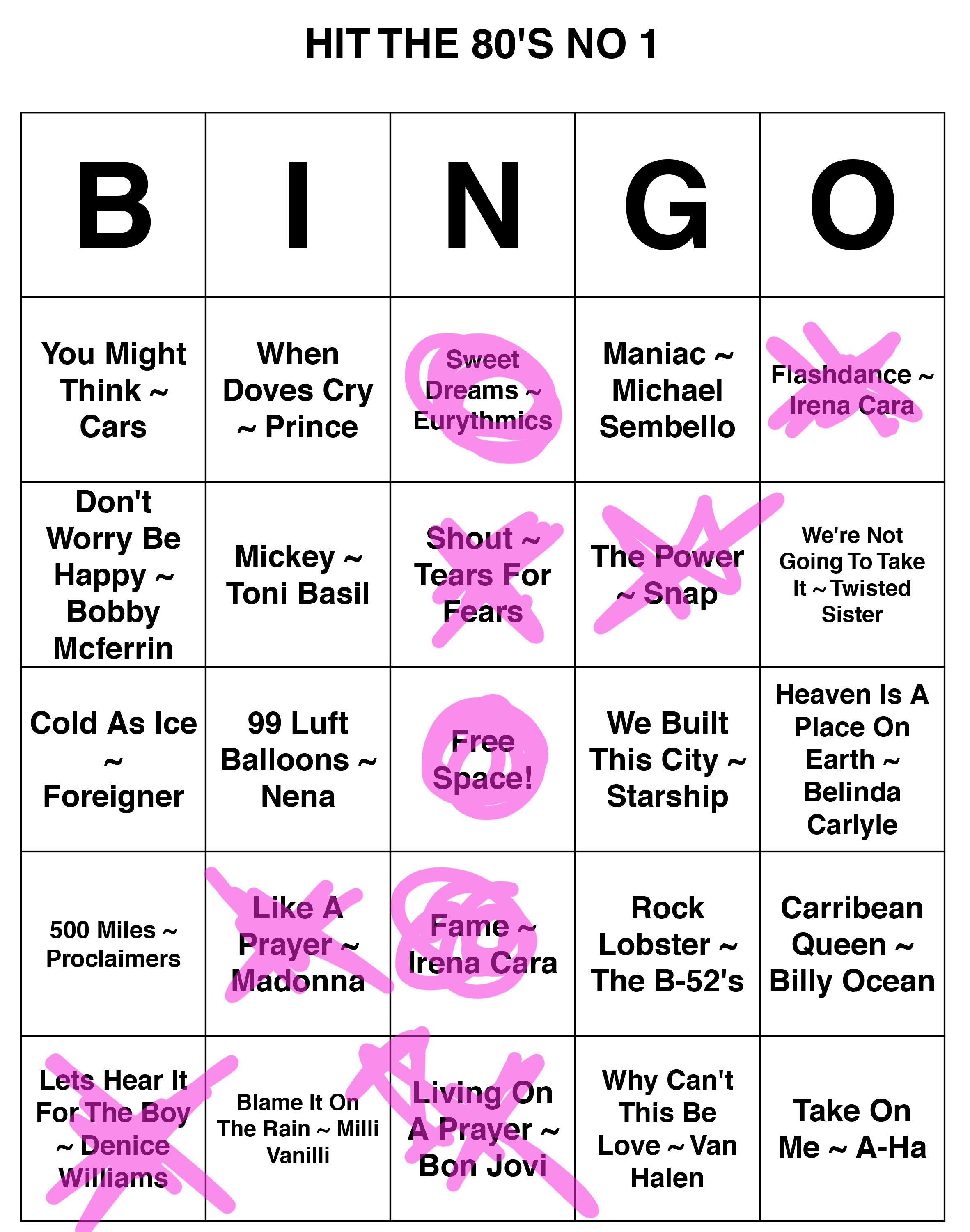 THE NOUGHTIES 1 Bingo Game  READY TO PLAY 50 Bingo Cards  Music CD  Check Sheet 