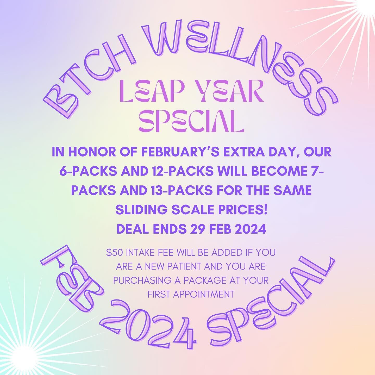 This month, you are allowed to be even more extra because we&rsquo;ve got an EXTRA day! 

Until February 29, enjoy the LEAP YEAR SPECIAL, where our 6-pack and 12-pack come with ONE EXTRA SESSION becoming 7-packs and 13-packs for the SAME sliding scal