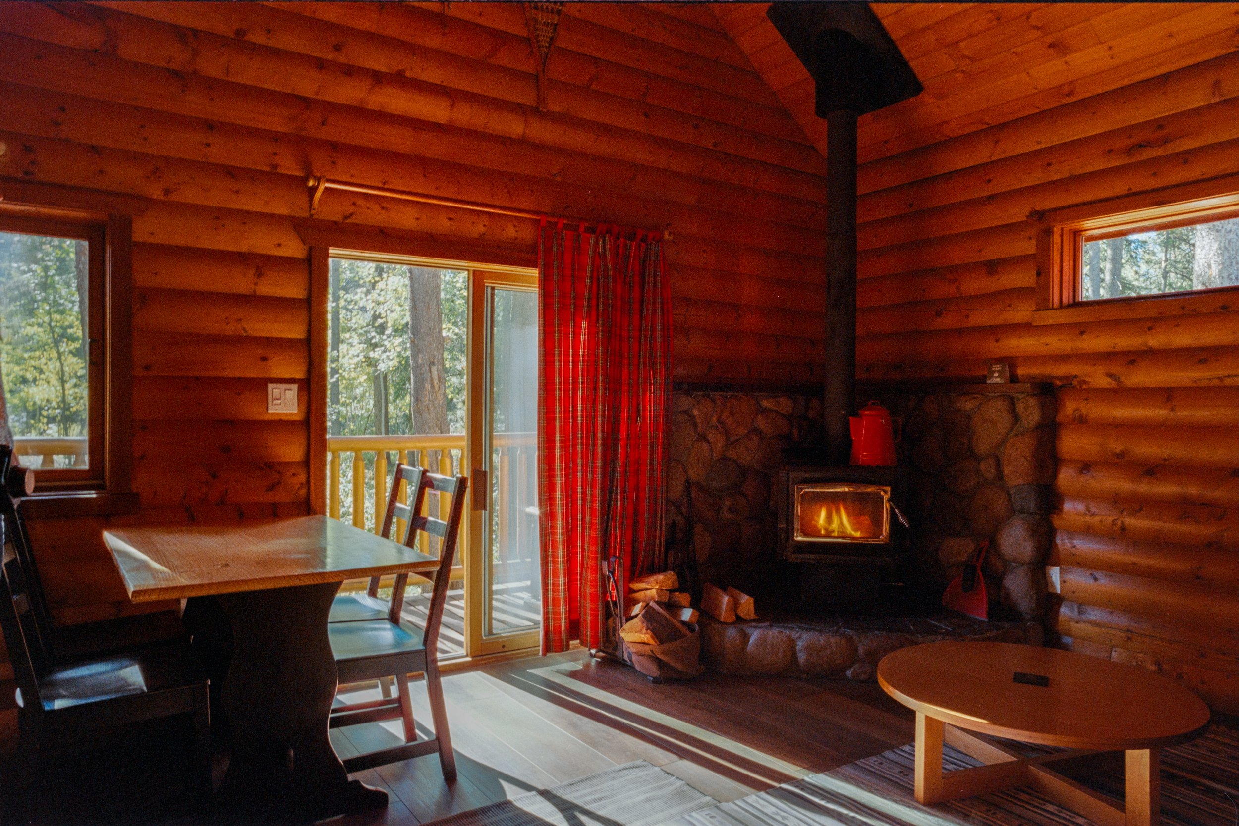 Wood burner warming a chalet in Baker Creek.