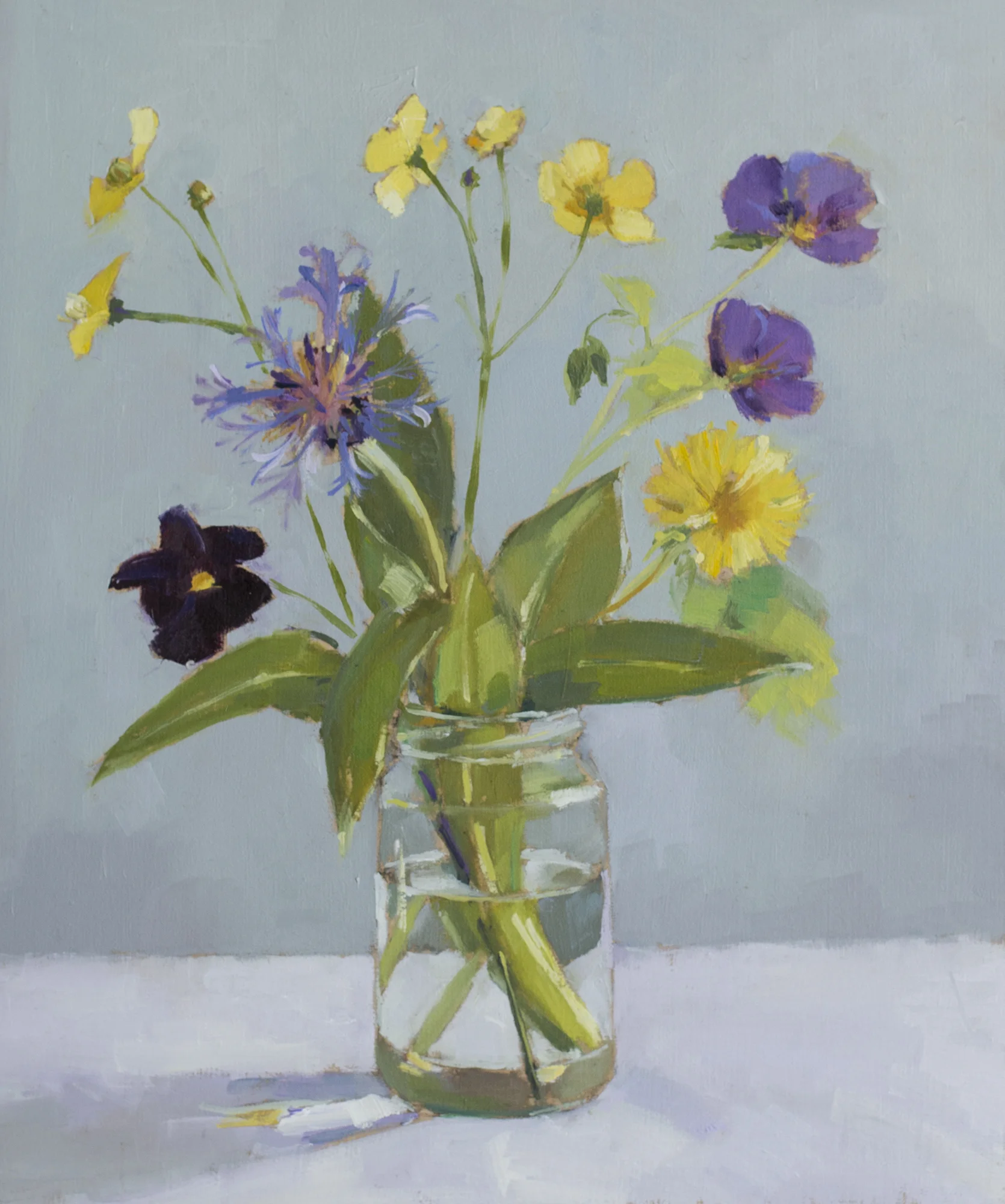 'Black viola and meadow flowers' Framed oil on board (image size - 24cm x 29cm)