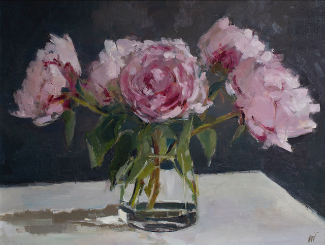 'Peonies' Oil on board 40cm x 32cm ( Framed size - 55cm x 45cm)