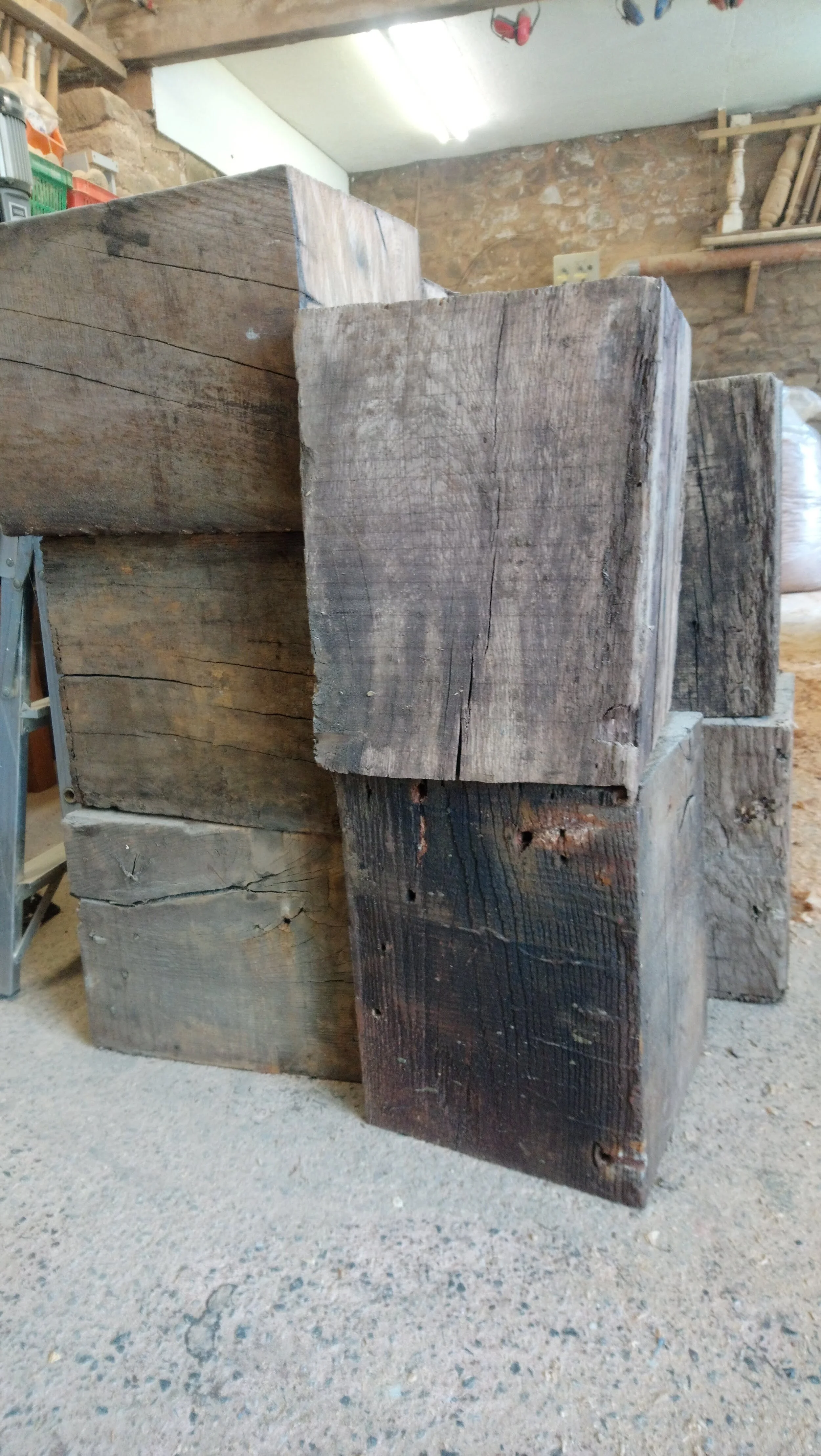 Reclaimed Oak from the Plymouth Docklands at Michelle's workshop.