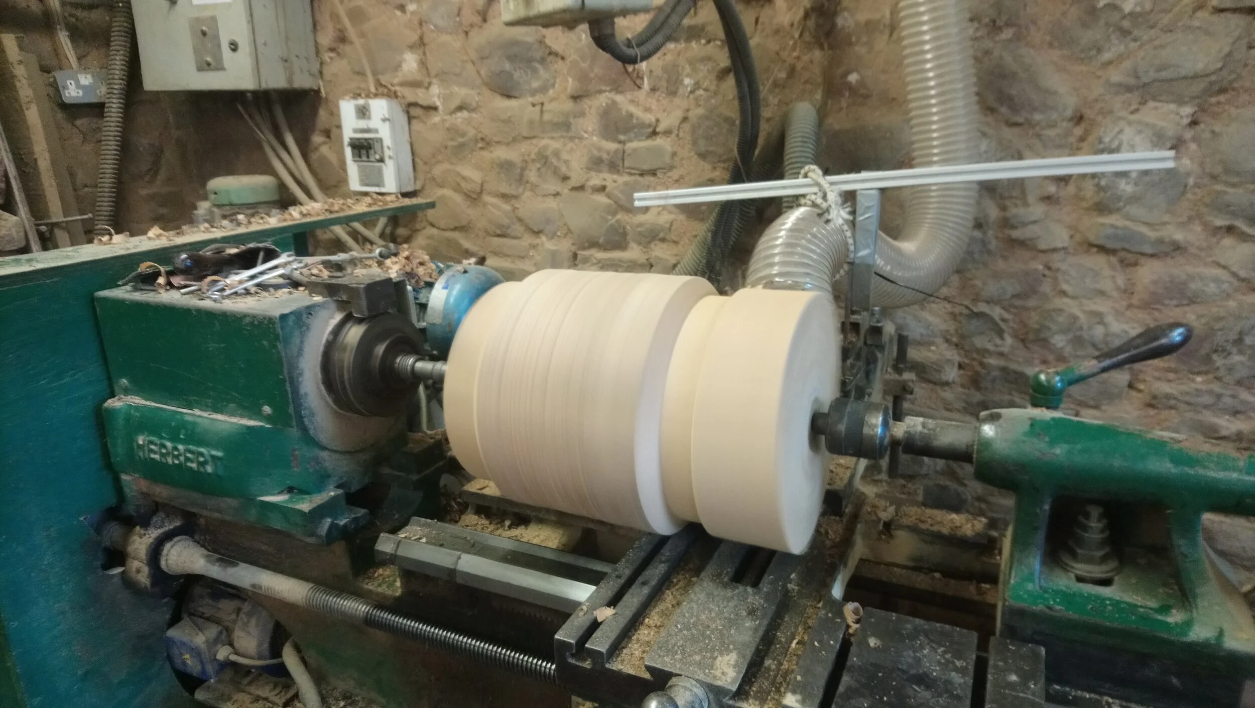 Woodturning at Michelle's workshop.