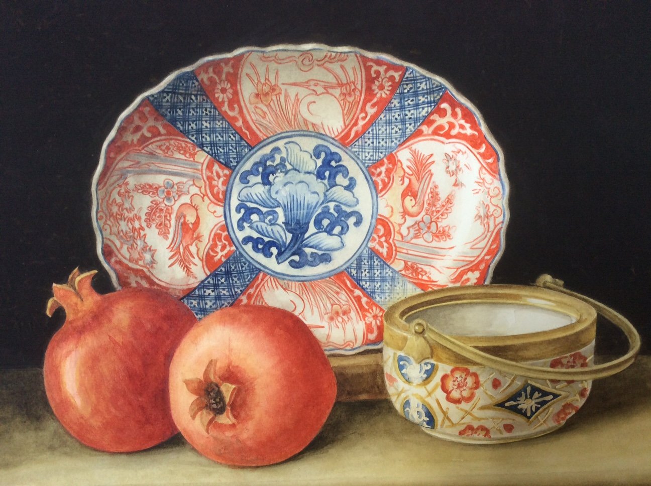 'Imari Plate with Pomegranates' Original Watercolour - Framed size - 49cm x 42cm