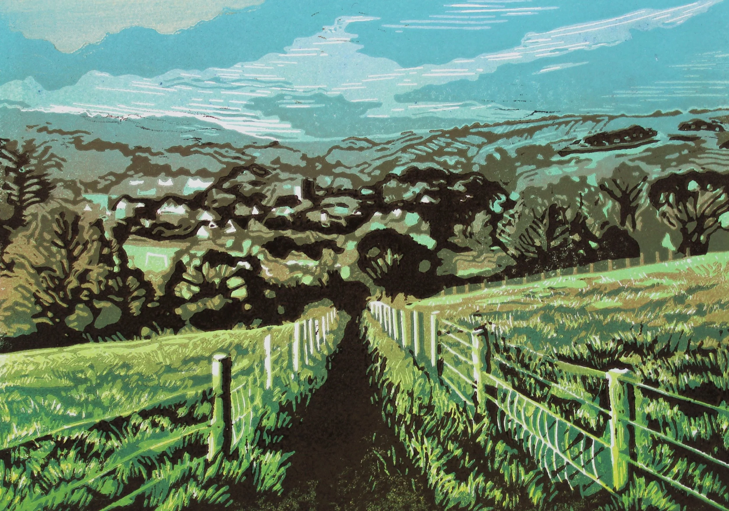 'Path back to Bampton' Limited Edition Lino Print