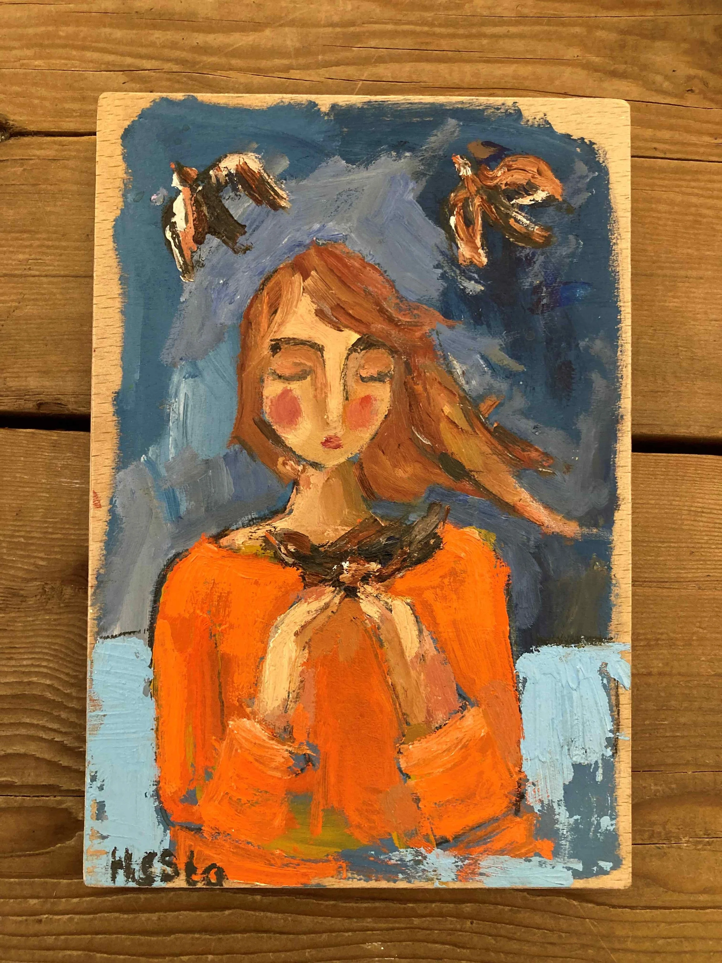 'Red Lady and Birds' - £68 -SOLD