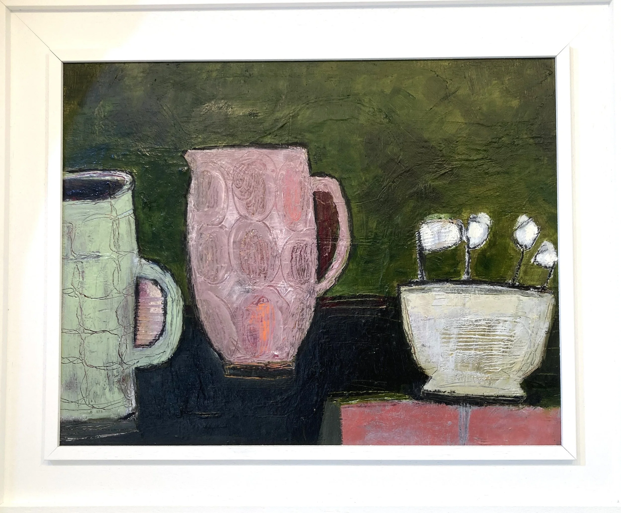 'White Tulips' Oil on Canvas Board.Framed size 57cm x 47cm.