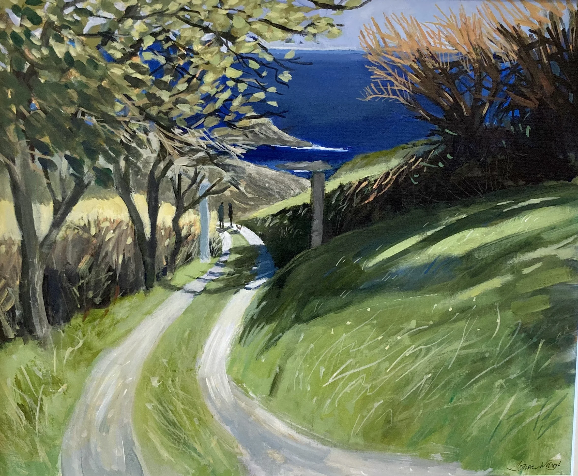 'Walking up Prussia Cove' Acrylic. Framed Size - 67cm x 77cm (image size - 49cm x 60cm) 