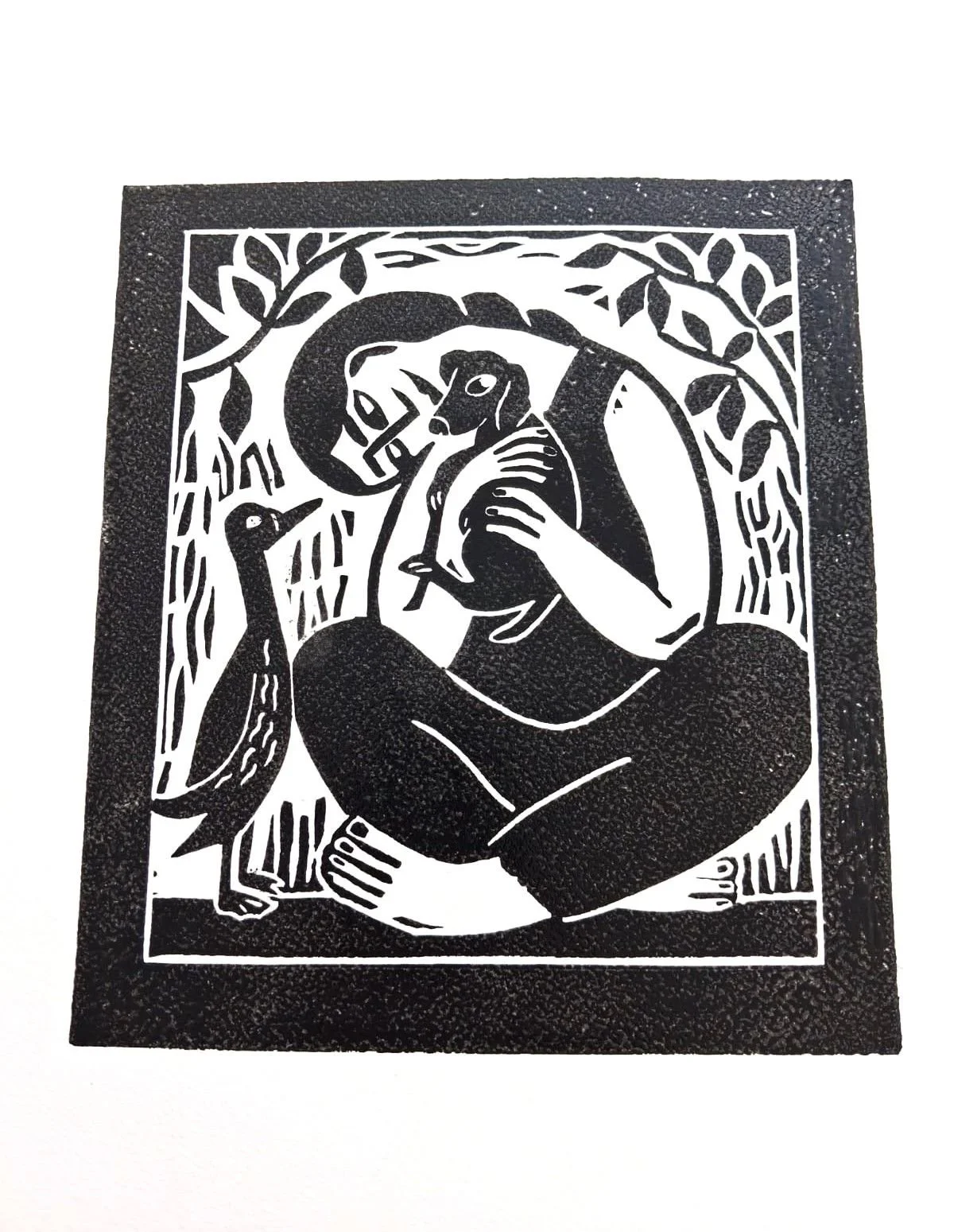 'Puppy and Duck' Limited Edition Original Signed Lino Print