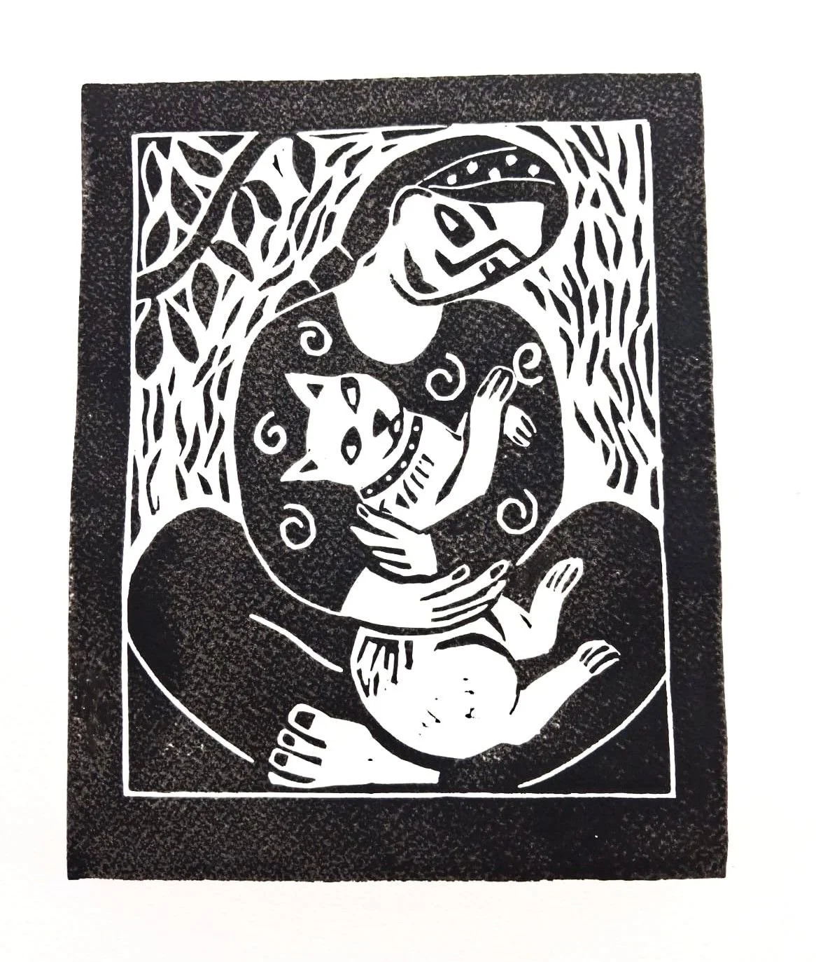 'Cat Embrace' Limited Edition Original Signed Lino Print