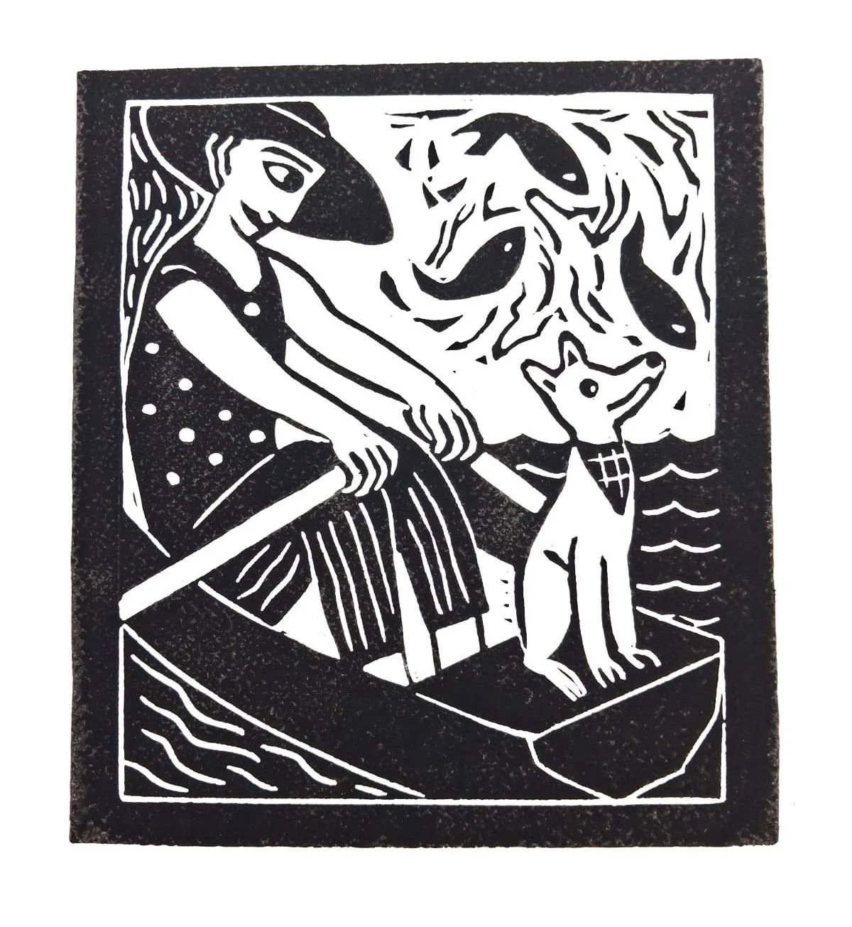 'Dog in Boat' Limited Edition Original Signed Lino Print