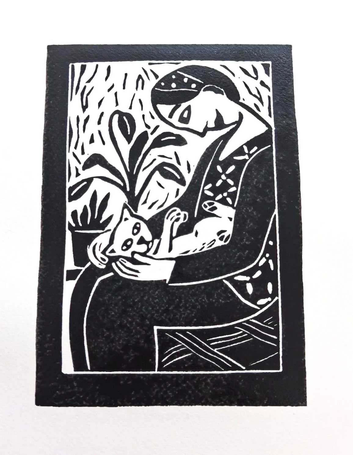 'Cat on Lap' Limited Edition Original Signed Lino Print