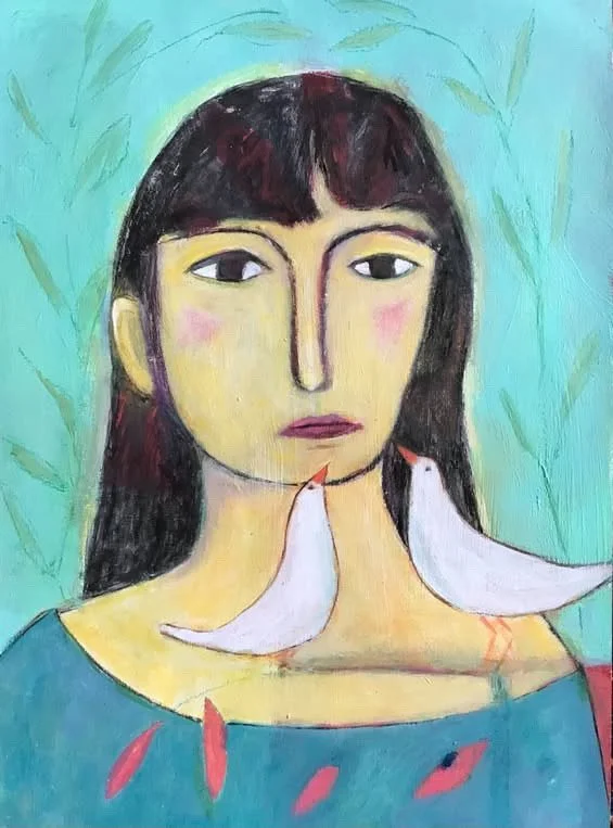 'Birds Building a Nest' - £395 Mixed Media, Framed size - 33cm x 43cm