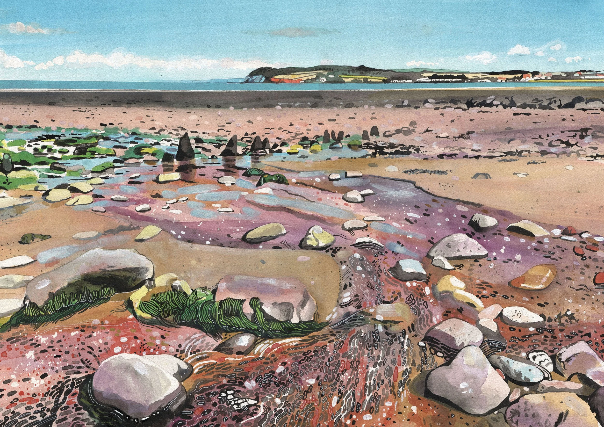 'Blue Anchor Beach' Giclee Print 20cm x 29cm