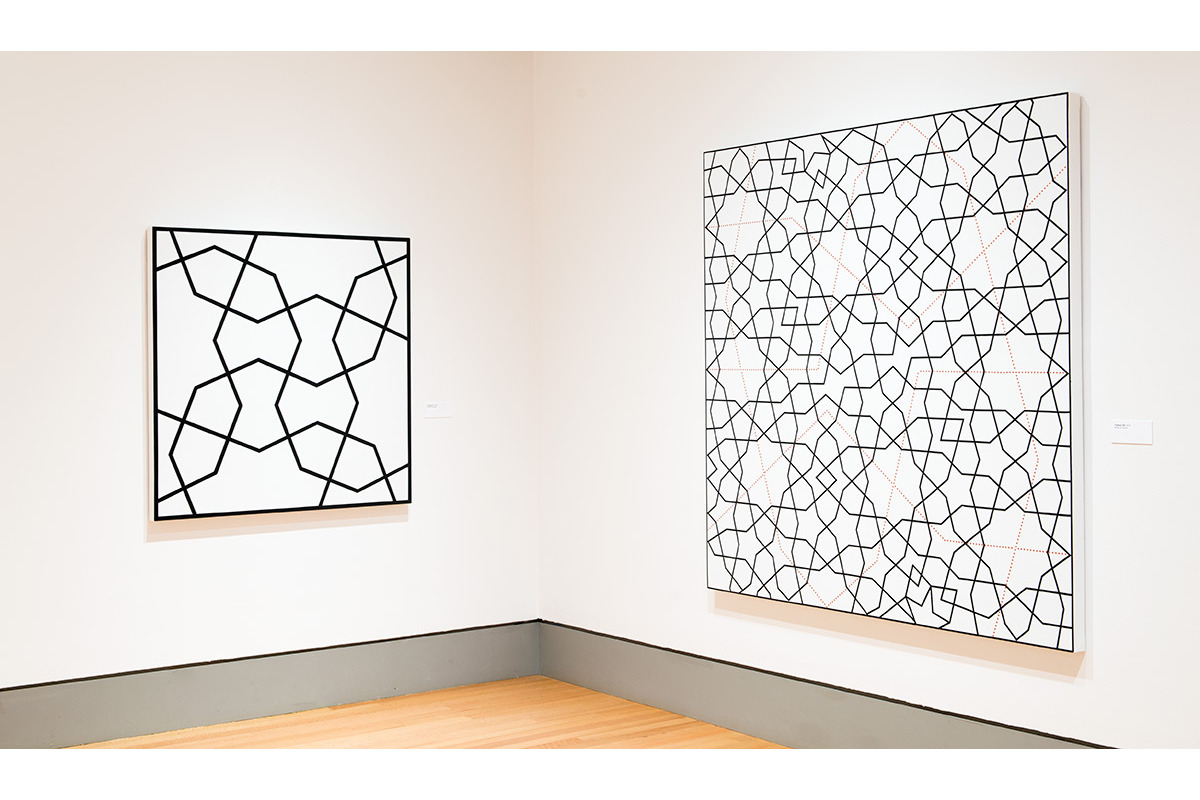  Left: Topkapi VI. 1992. Acrylic on canvas. 48 x 48 in., 121.9 x 121.9 cm.  Right: Topkapi XXI.&nbsp;2012. Acrylic on canvas.&nbsp;72 x 72 in., 182.9 x 182.9 cm. 