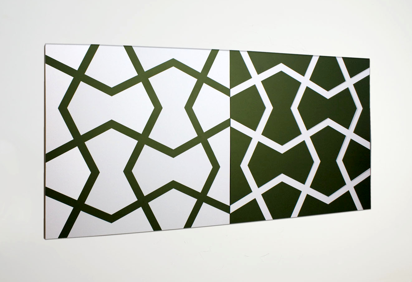 J ali XXIV: Hunter Green and White 2011. Acrylic on 2 canvases. 72 x 144 in., 182.9 x 365.8 cm.