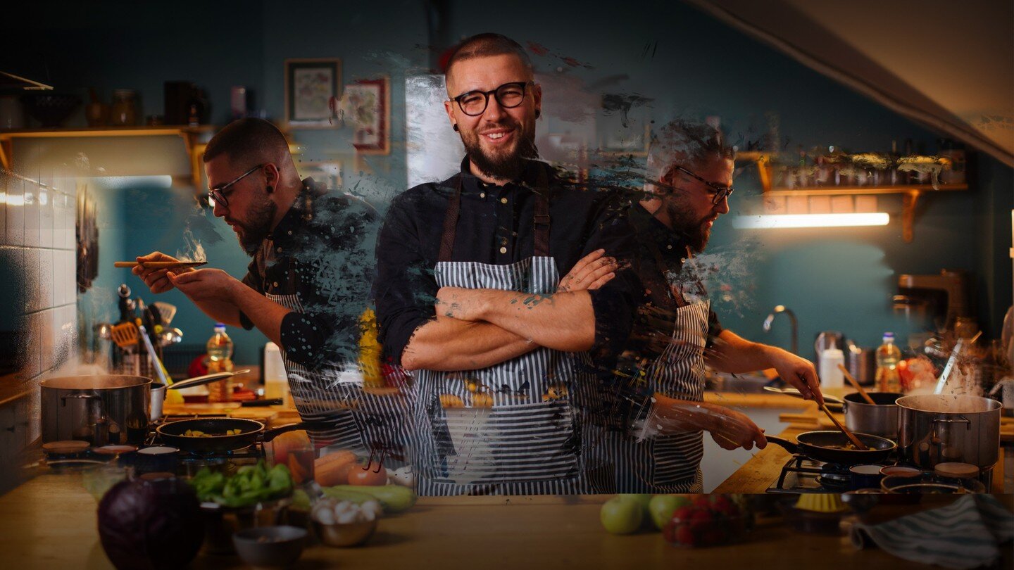 Blending photos, textures and colors in this almost as good as the cooking.