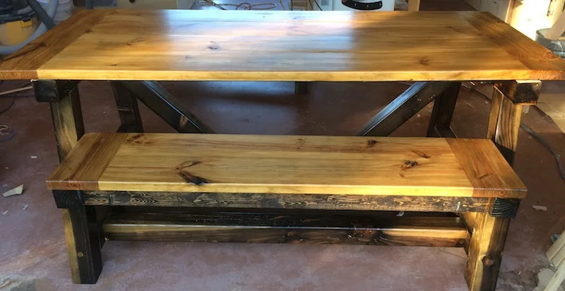 Farmhouse table and 2 benches $1350.00