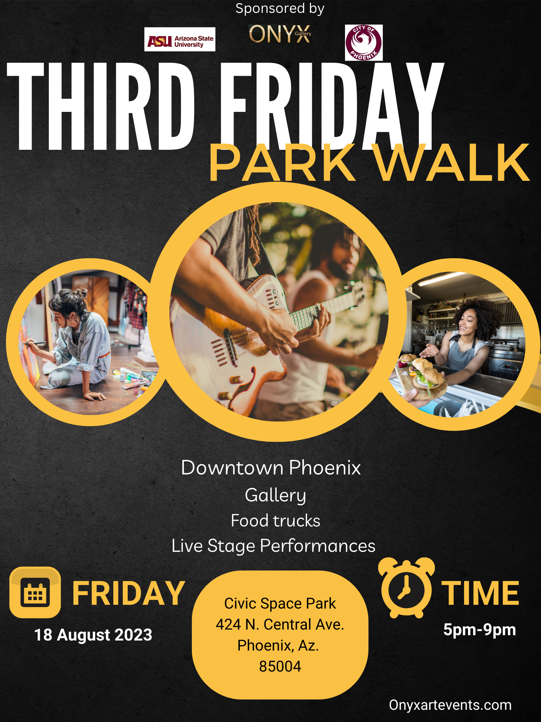 Third Fridays!  Visual arts.  Music.  Live performances in the park.  Food trucks.  Markets.  Culture.