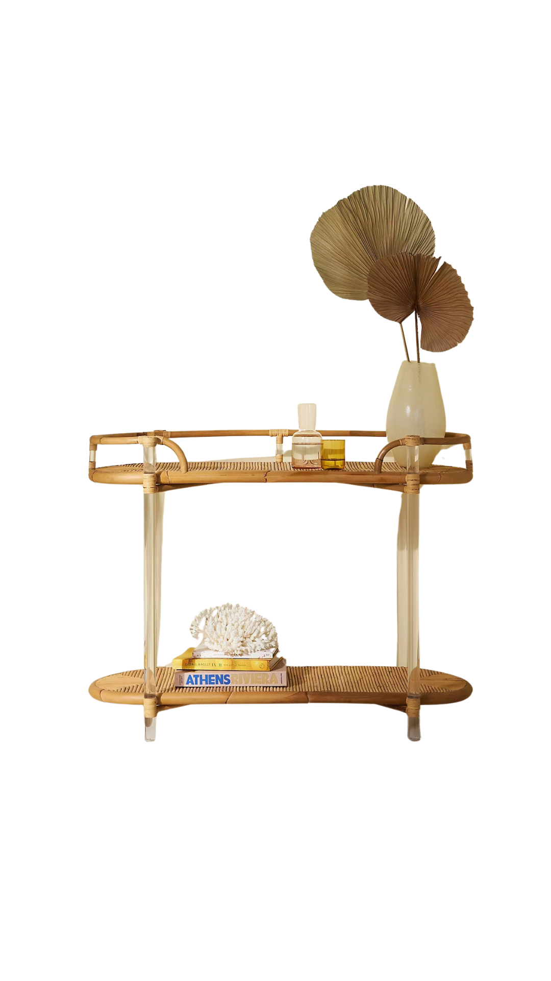 Rattan and Lucite Console