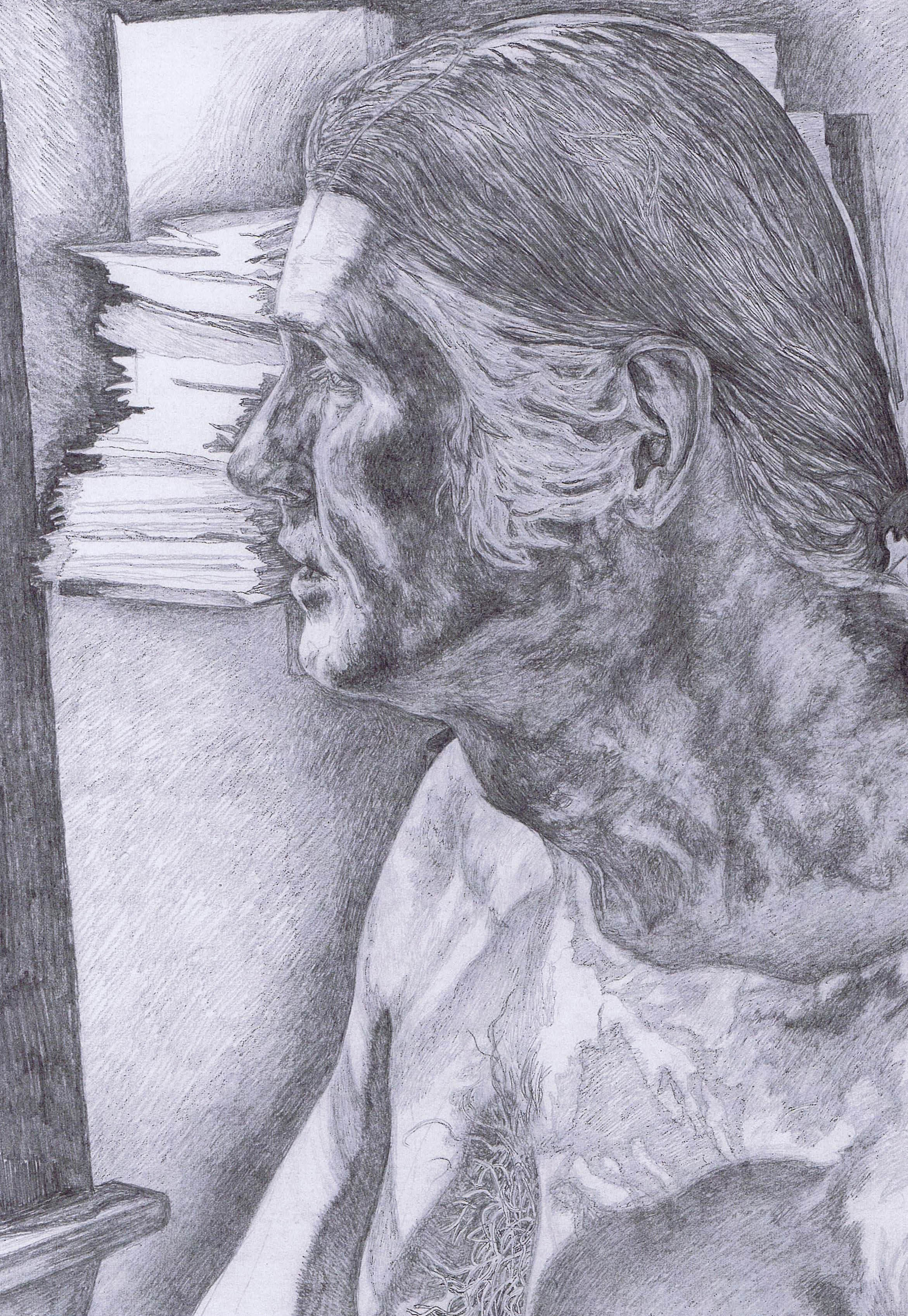 Man Looking Left with Papers