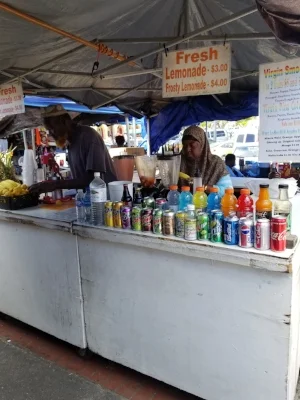 Taking a break for frozen lemonade and smoothies at Mohammed and Pam's stand.