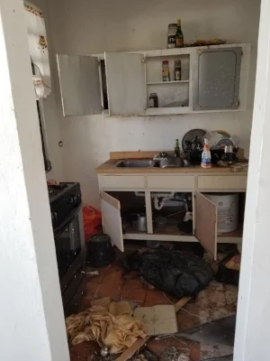 The kitchen before the muck and gut.