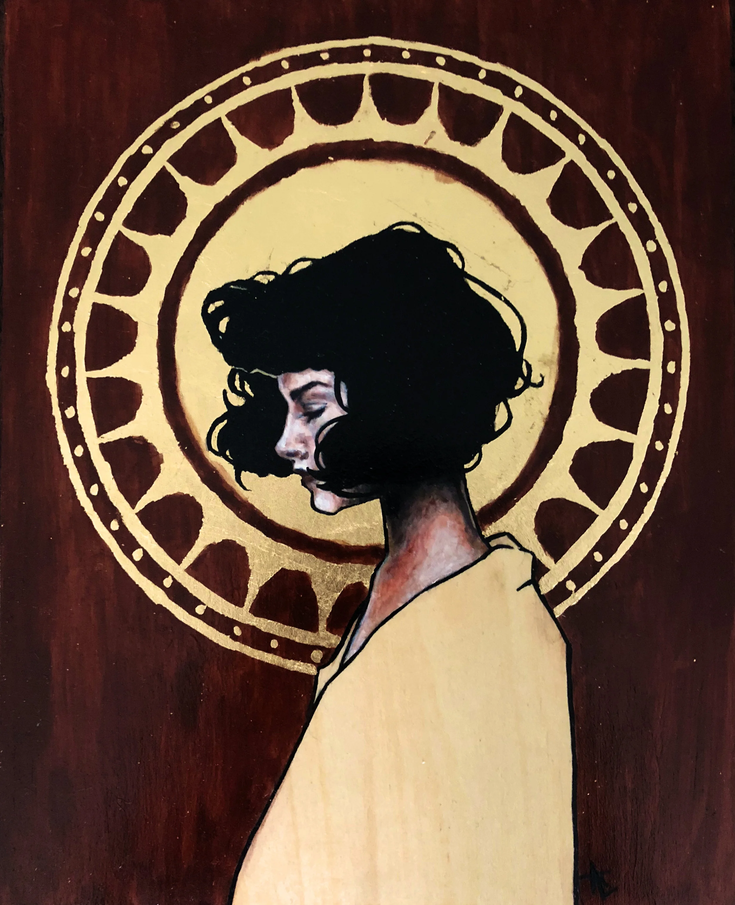 Gilded Daydream . acrylic, graphite, gold leaf on wood panel