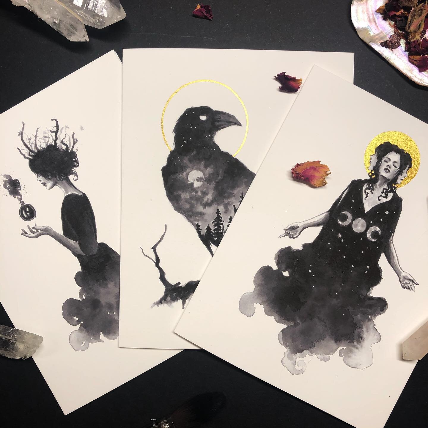 Just listed a few hand-embellished gift card sets ✨ Hecate x The Morrigan x Circe. There&rsquo;s only 6! 

My shop is closing down for a while on the 13th (this Sunday) so if there&rsquo;s anything you&rsquo;ve been eye-balling, now&rsquo;s the time 
