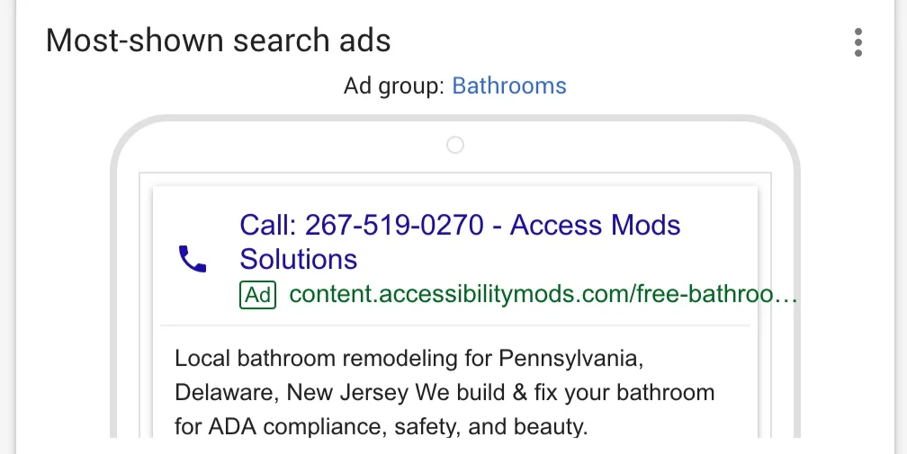 One of the search ads I created.