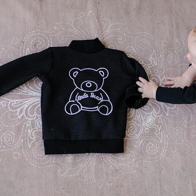 My baby bear! Daddy wants his nickname to be Rafa so he gets in on this bomber. 😂 .
.
#customkidsbomber #kidsbomberjacket #laurengabrielson #madeinbrooklyn