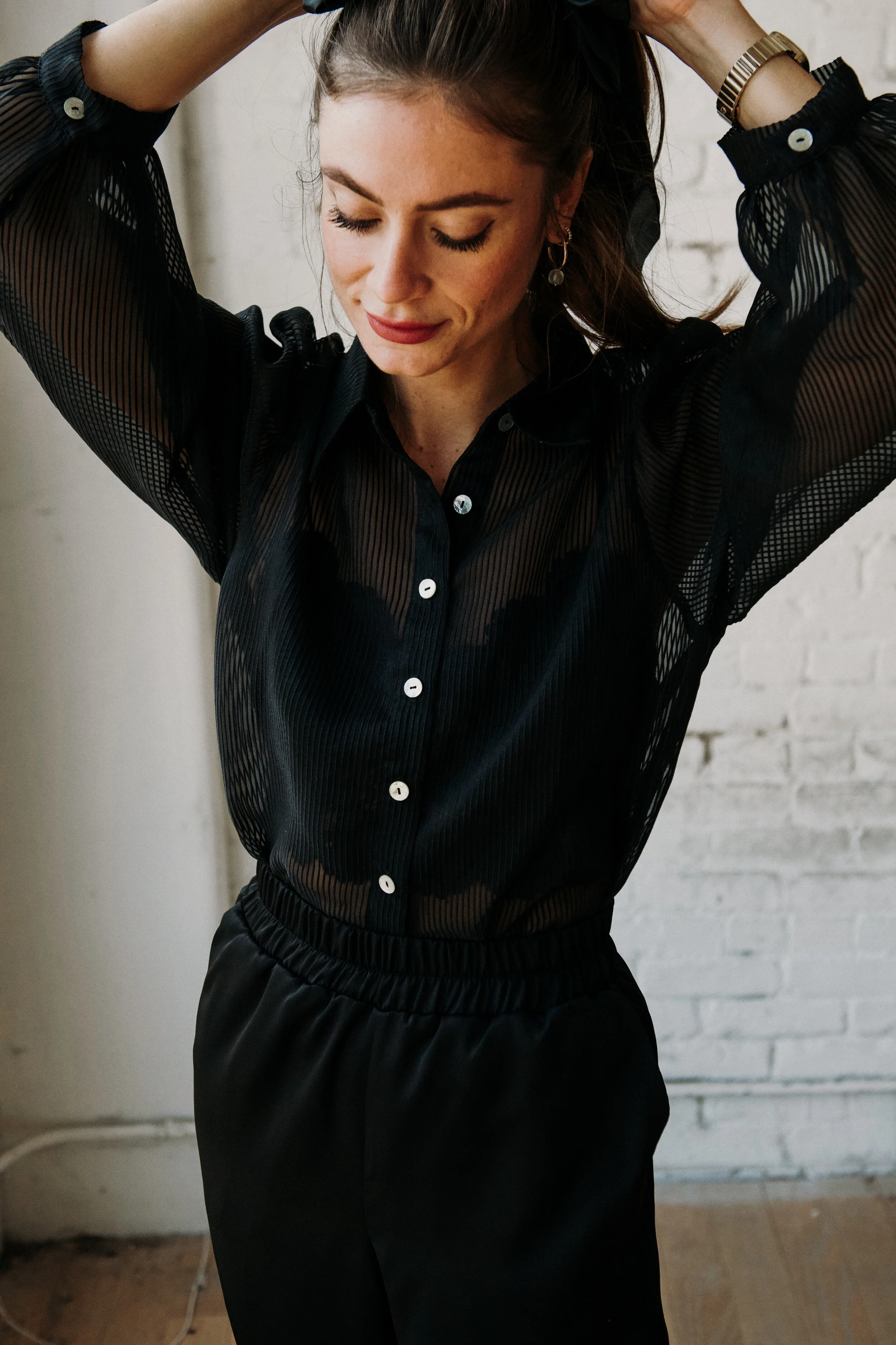 sheer button down blouse