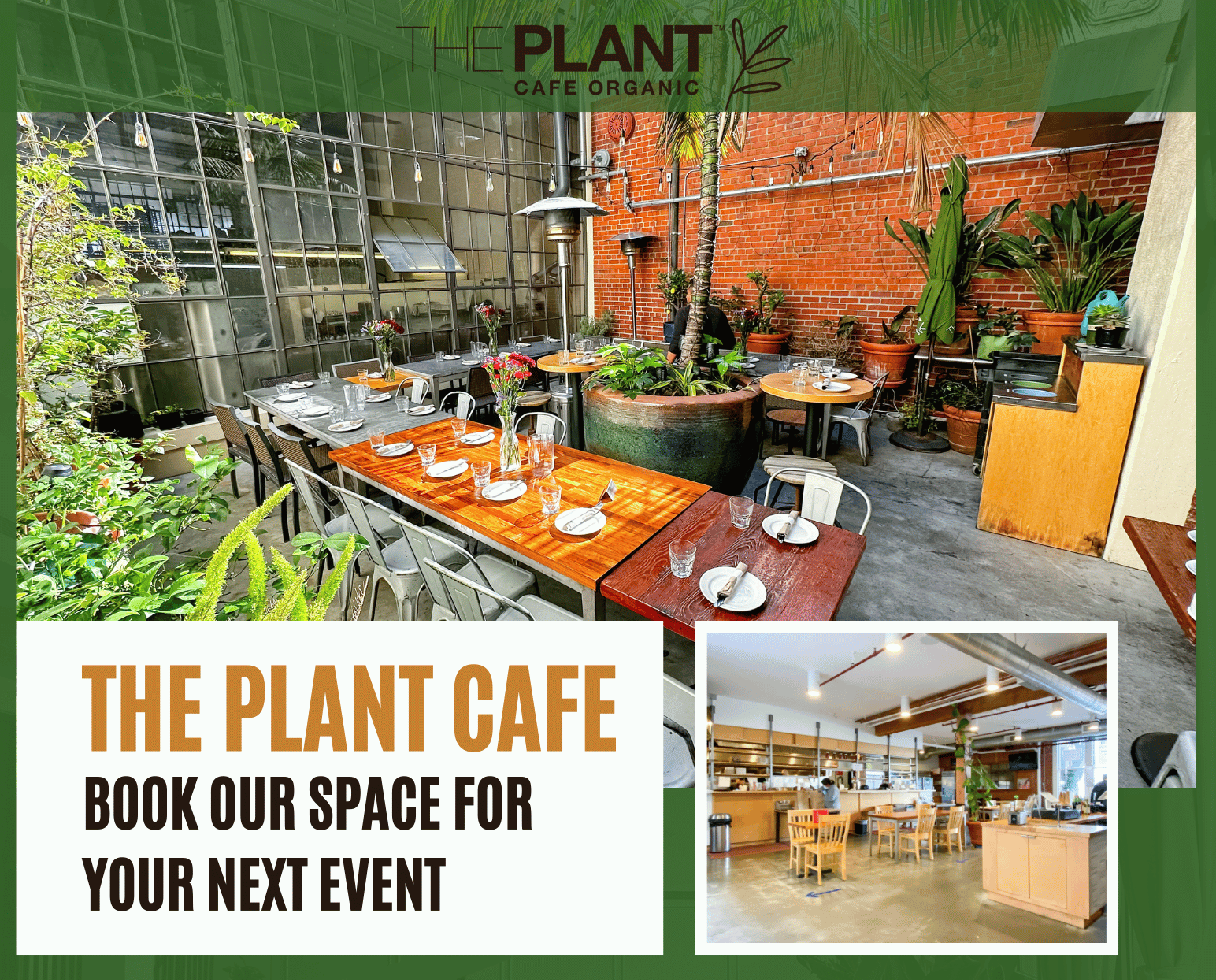 Book our cafe space at The Plant Cafe Organic dogpatch. We offer a great patio and indoor cafe space perfect for private events and gatherings!