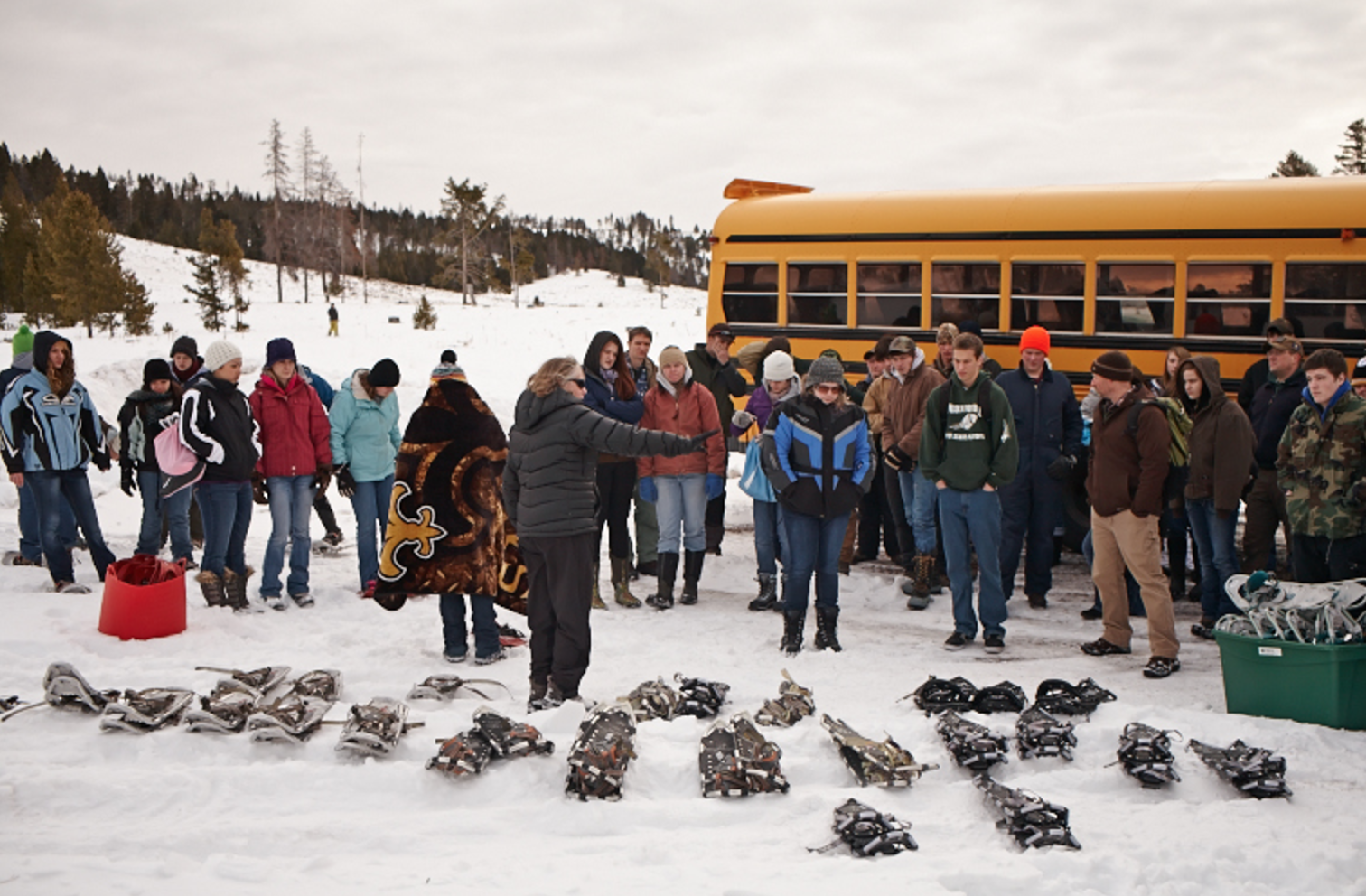Debbie Anderson of the Montana Discovery Foundation gives an introduction during a field day with SWCC partners and high school students from Lincoln.