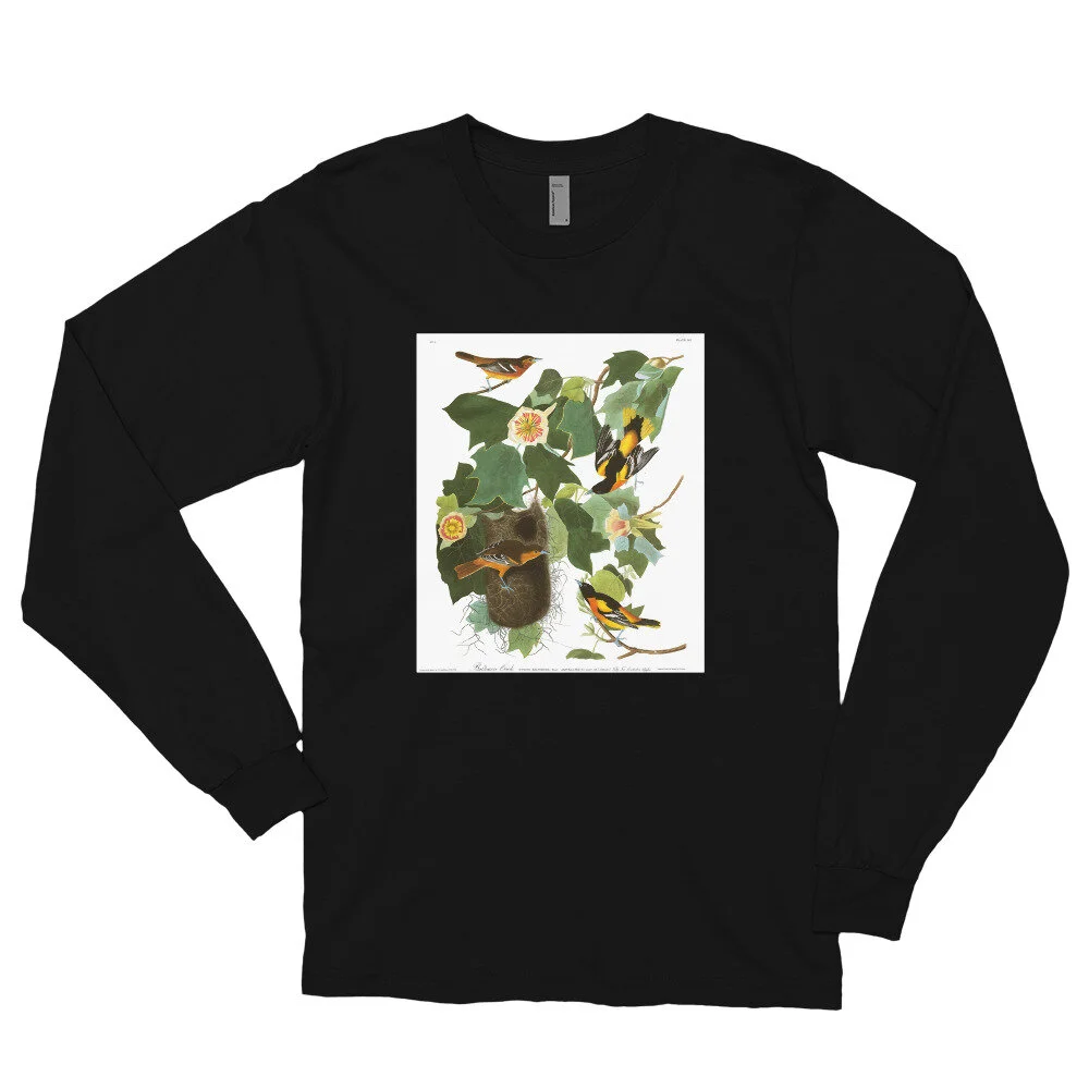 Baltimore-Oriole-The-Birds-of-America,-Long-Sleeve-Shirt_mockup_Front_Flat_Black.jpg
