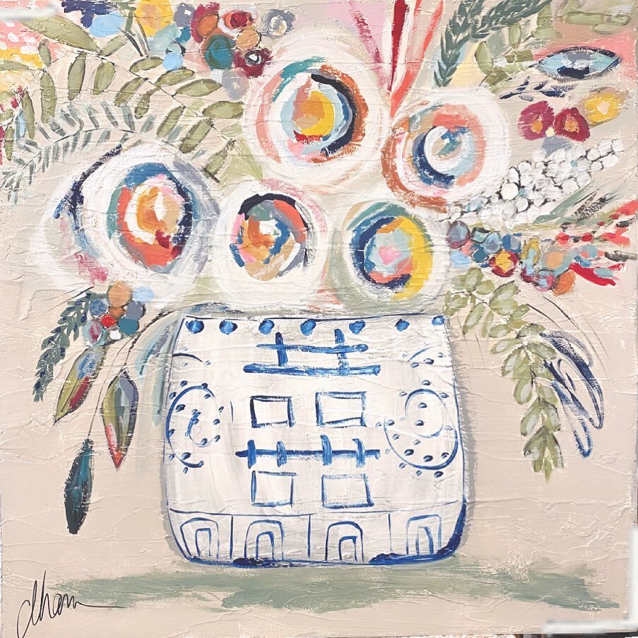 These colors yall !
If you are in oxford or in the mississippi area - this fun piece has landed at @bluewillowoxford 
40 x 40 
On wood panel 
.
.

#blueandwhite #createeveryday #floral #30a #artofinstagram #floralart  #flowerstagram #emergingartist #