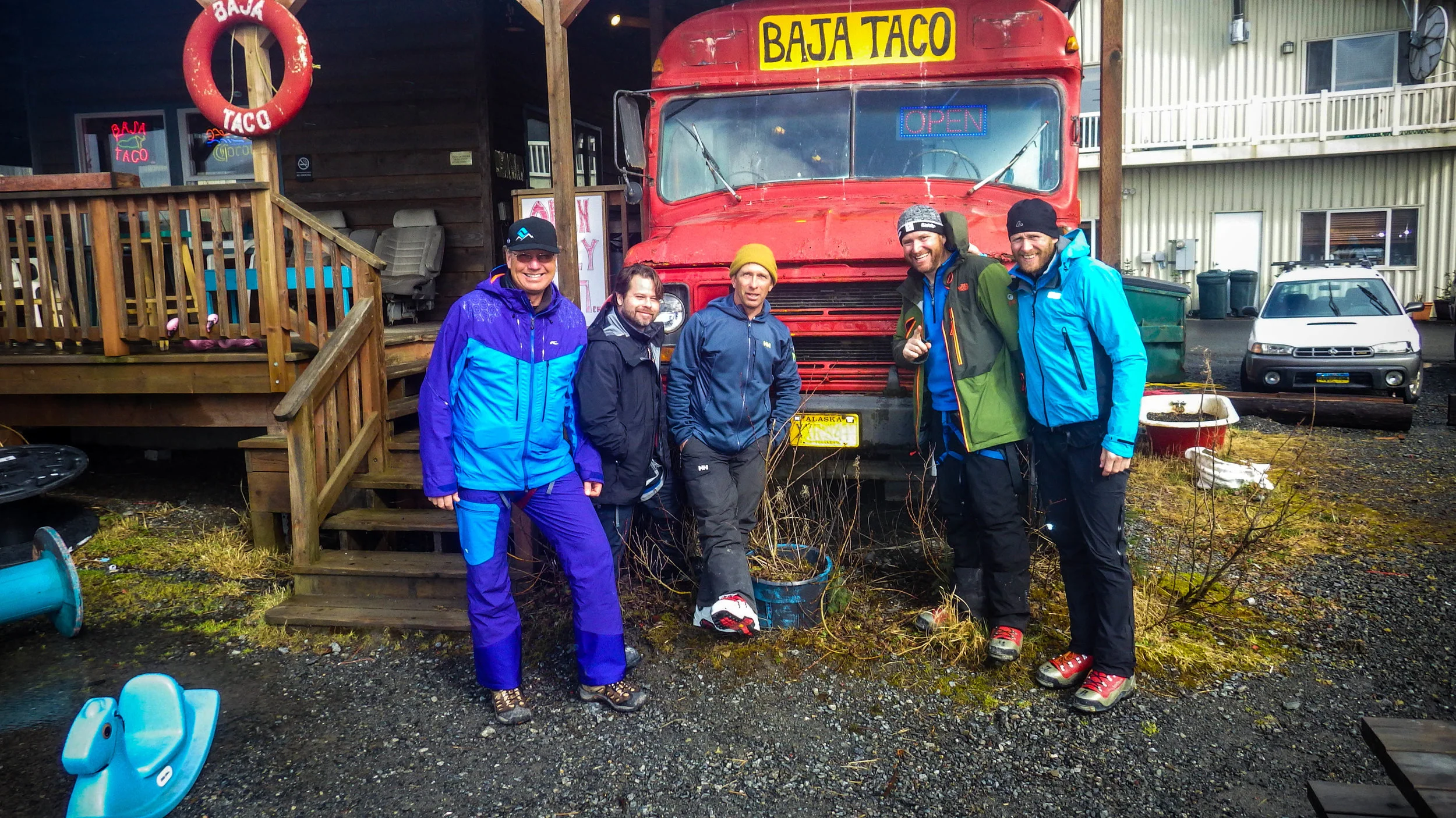 The group outside of Baja Taco in Cordova, Alaska