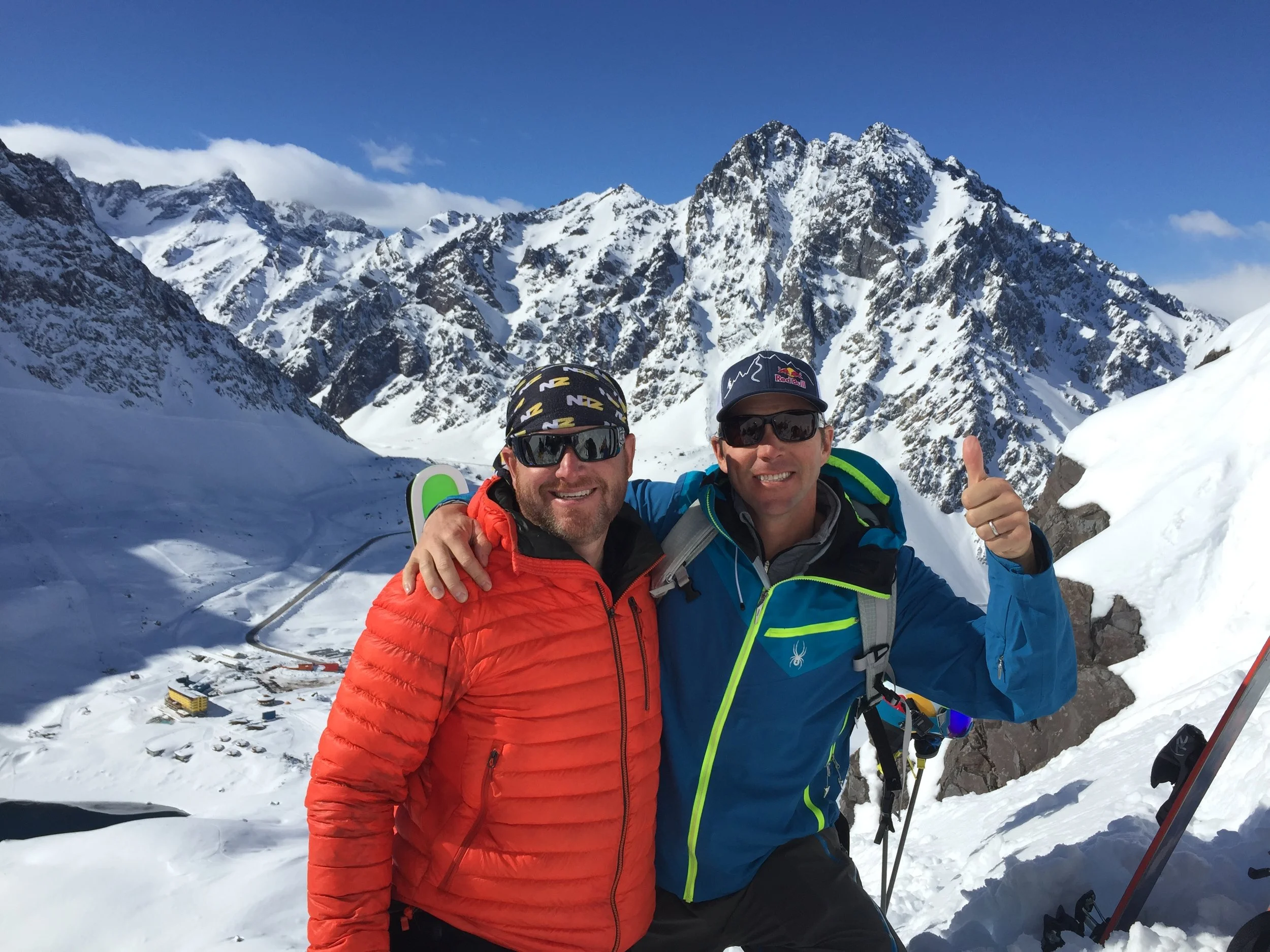 Chris Davenport and I up in the clouds, Argentina in the background.
