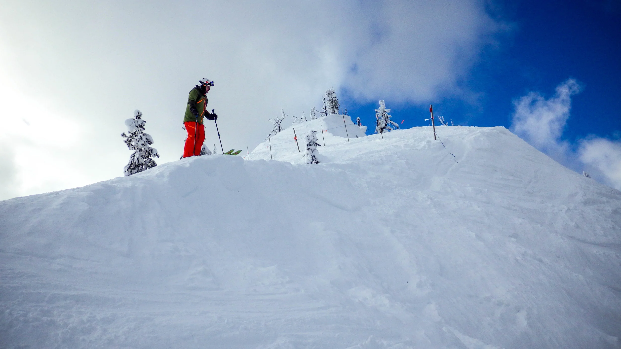 I'm picking my line through one of the many chutes at Red Mountain